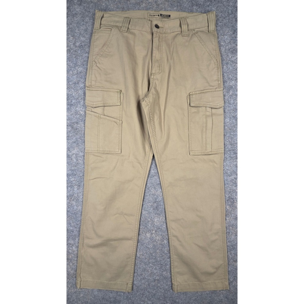 Carhartt Rugged Flex Relaxed Fit Canvas Cargo Work Pants Tan 34x30 BN3574-M